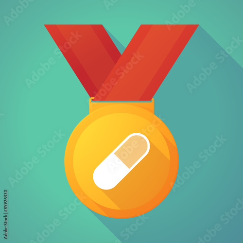 Long shadow gold medal with a pill