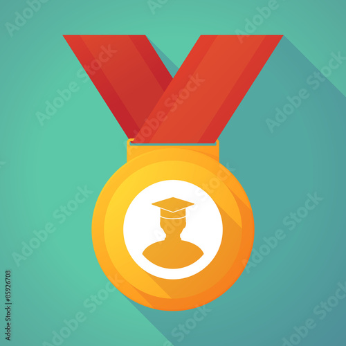 Long shadow gold medal with a student