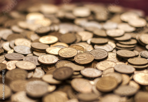 Coins background. hryvnia  cent coins. ucraine cents