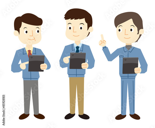 作業員男性　タブレット端末