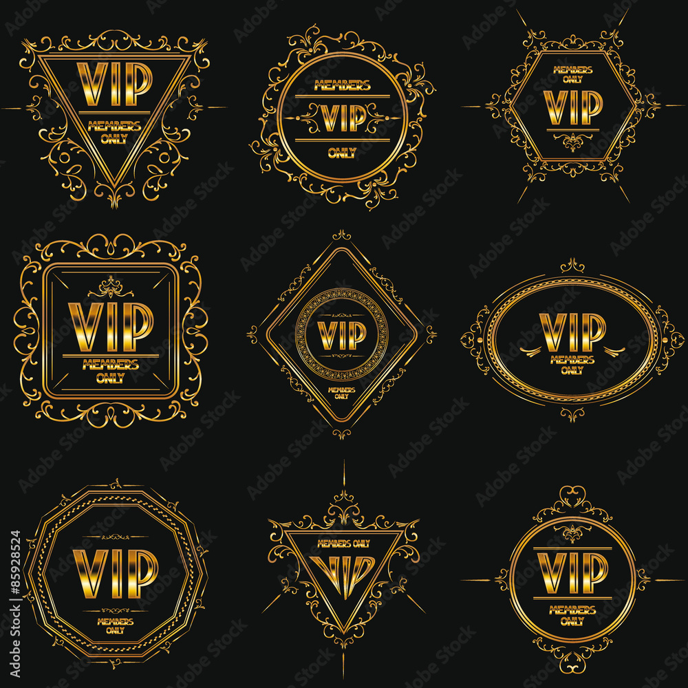 Set of gold luxury floral VIP frames