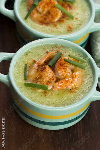 cold cucumber soup with herbs and shrimps