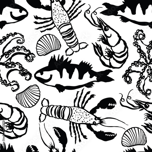 Sea Food seamless pattern