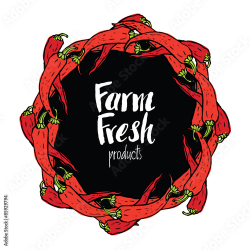 Round frame of red hot chili peppers