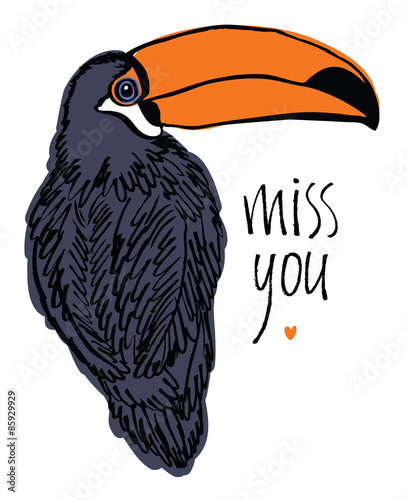 Miss you design card with tropical bird