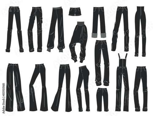 Silhouettes of women's trousers and shorts