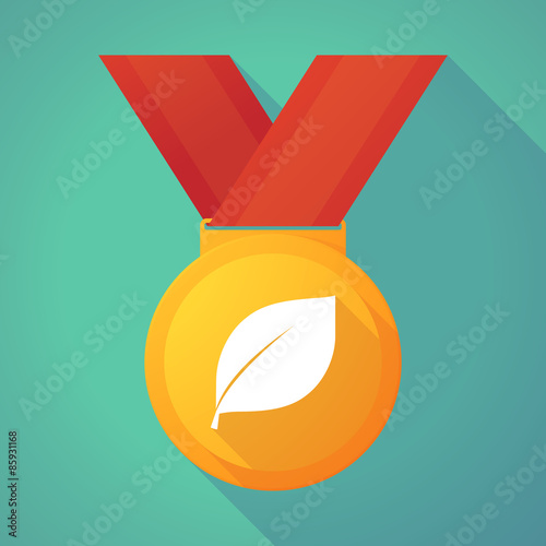Long shadow gold medal with a leaf