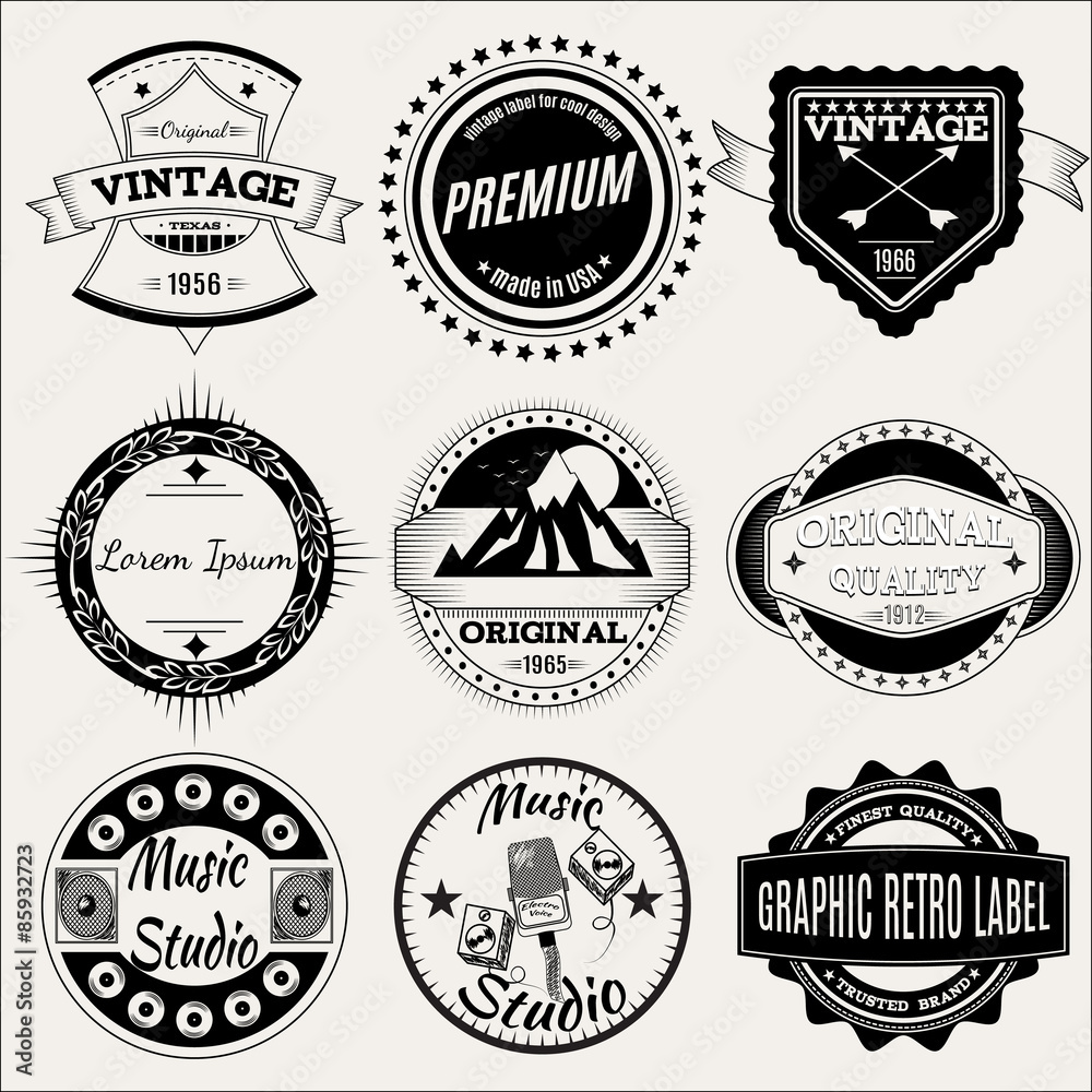 Vector set of retro labels for design.