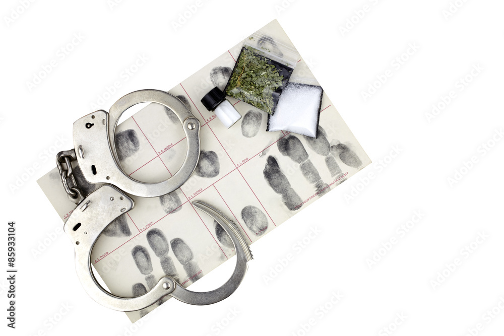 Drug arrest with Handcuffs and Evidence Drug arrest with Handcuffs and Evidence
