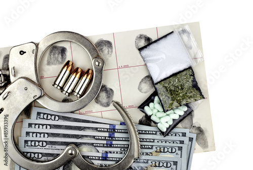 Drug Bust Handcuffs Evidence Cash Fingerprint Drugs