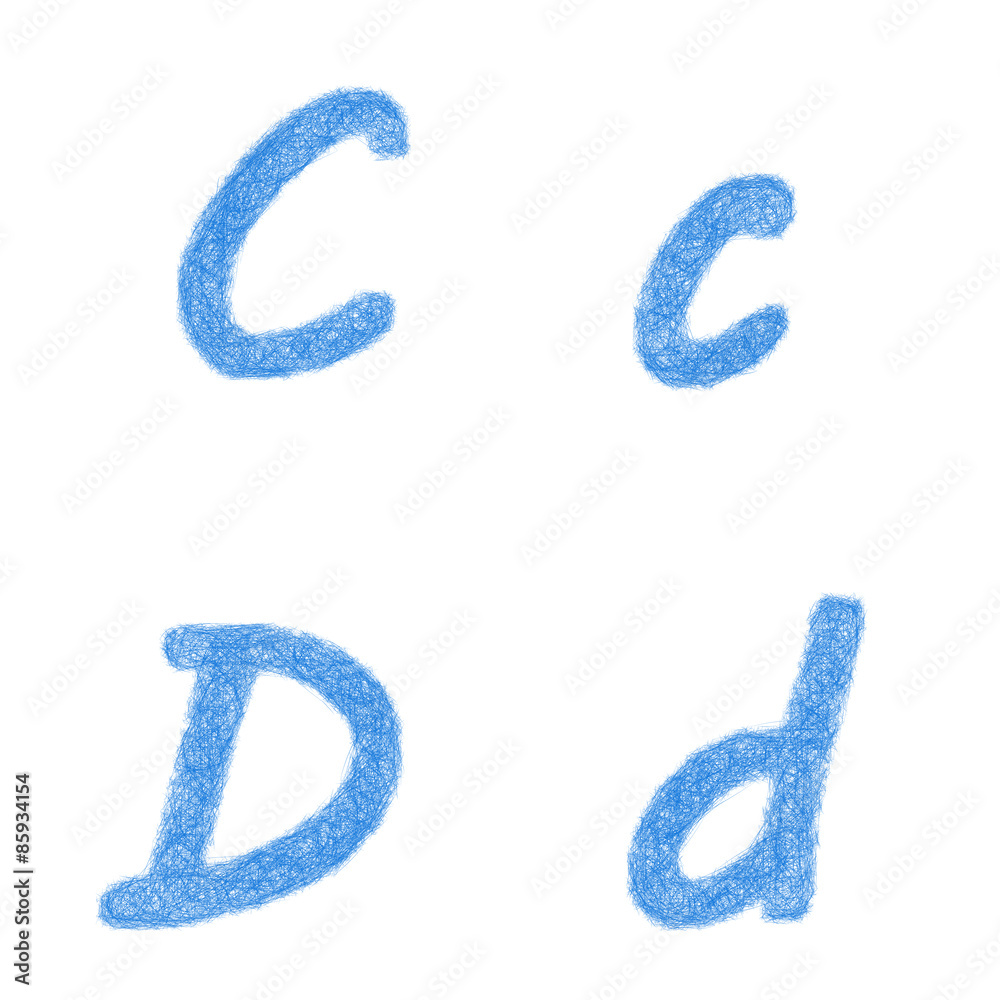 Blue sketch font design set - letters C, D Blue sketch font design set - letters C, D