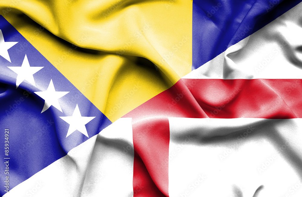 Waving flag of England and Bosnia and Herzegovina Waving flag of England and Bosnia and Herzegovina