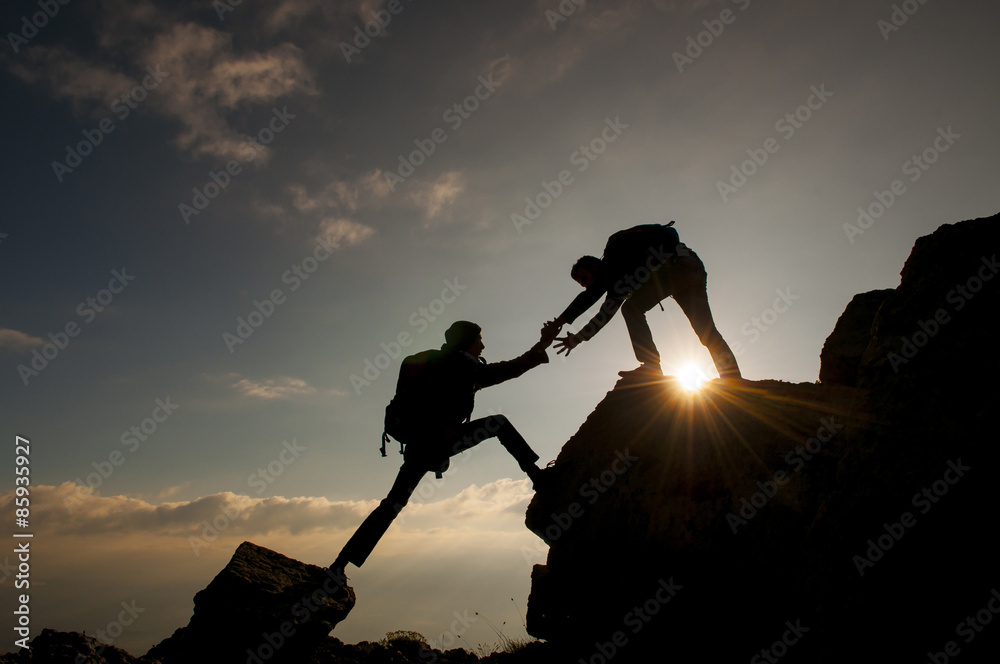 dağcı birlik ve beraberlik ruhu&tırmanış başarısı - obrazy, fototapety, plakaty 