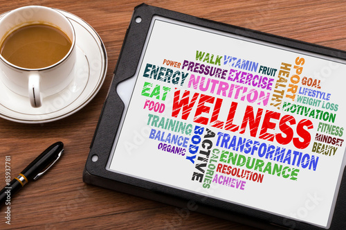 wellness word cloud on tablet pc