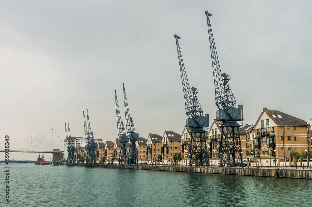 Cranes in Emirates Royal Docks in London