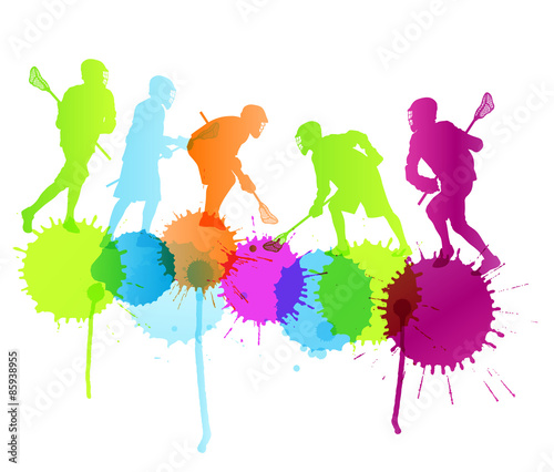 Lacrosse player in action vector background concept with color s