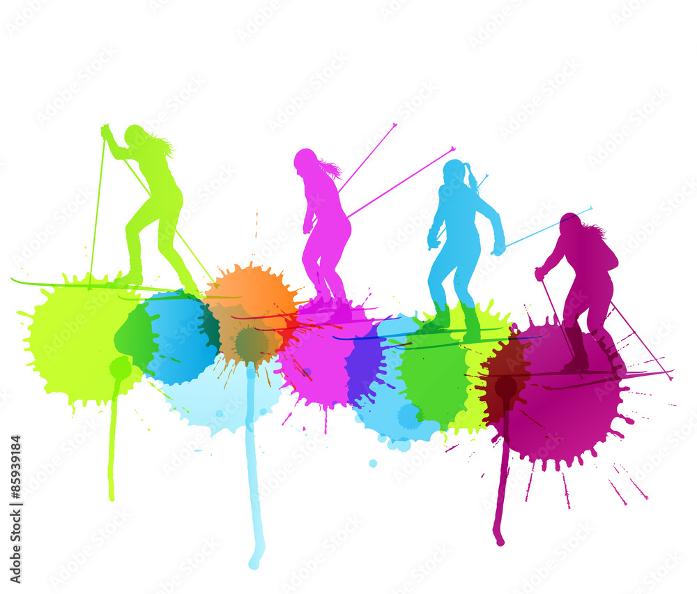Fototapeta premium Active young woman cross country skiing sport silhouette vector