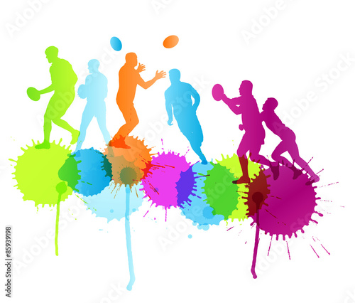 Rugby player active sport vector background concept with color s