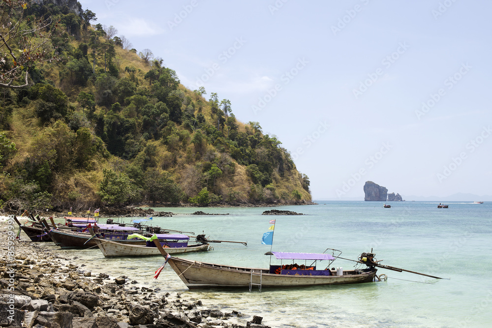 Long boat and tropical beach i