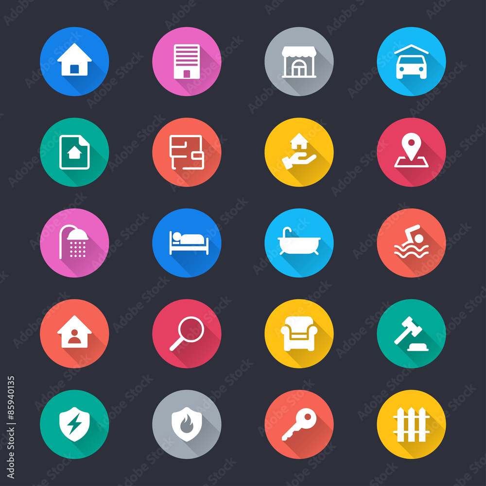 Real estate simple color icons