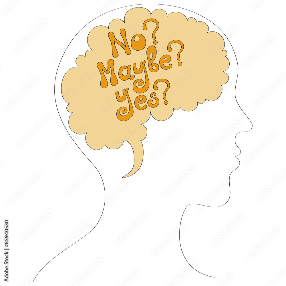 Human mind with doubt (yes-maybe-no) vector illustration