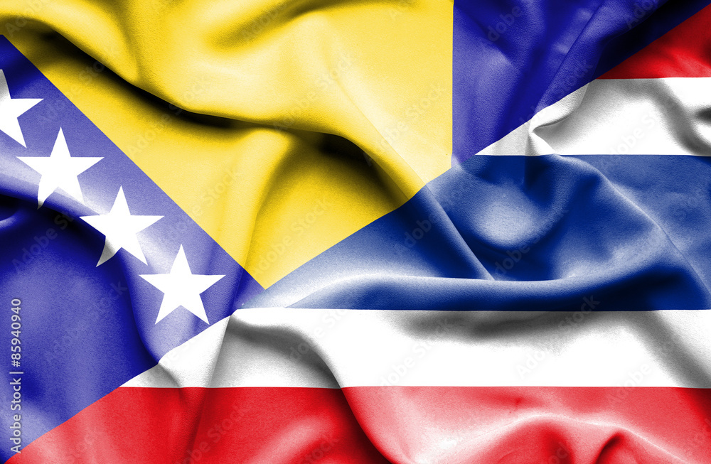 Fototapeta premium Waving flag of Thailand and Bosnia and Herzegovina