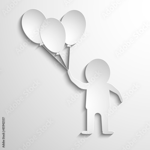 man with balloons in hands. White paper