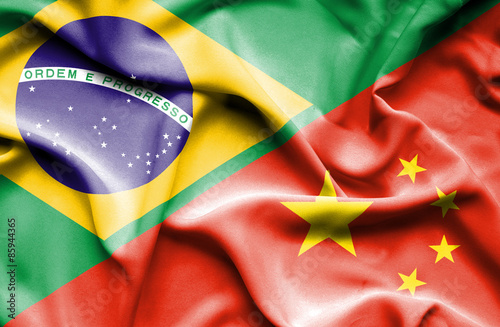 Canvas Print Waving flag of China and Brazil