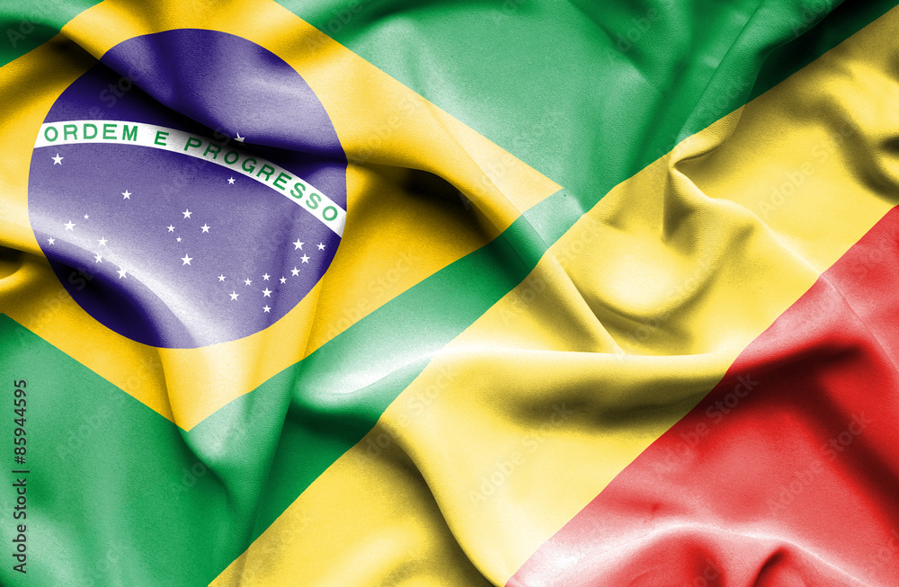 Fototapeta premium Waving flag of Congo Republic and Brazil