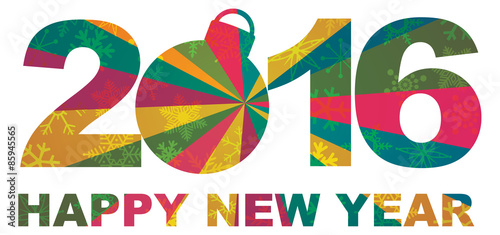 2016 Happy New Year Snowflakes Numbers Outline