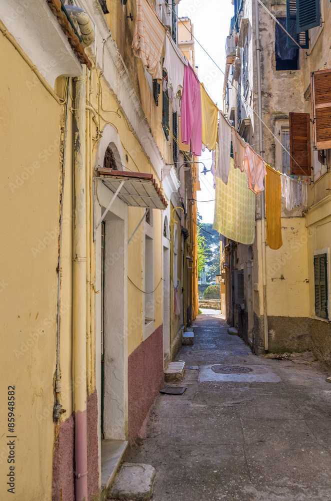 Street in the old town of Corfu island, Greece