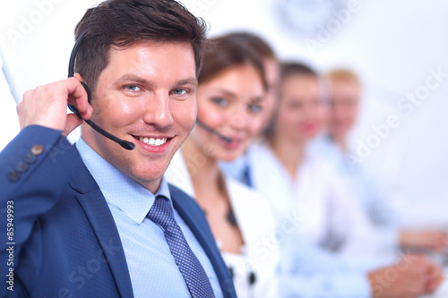 Attractive Smiling positive young businesspeople and colleagues