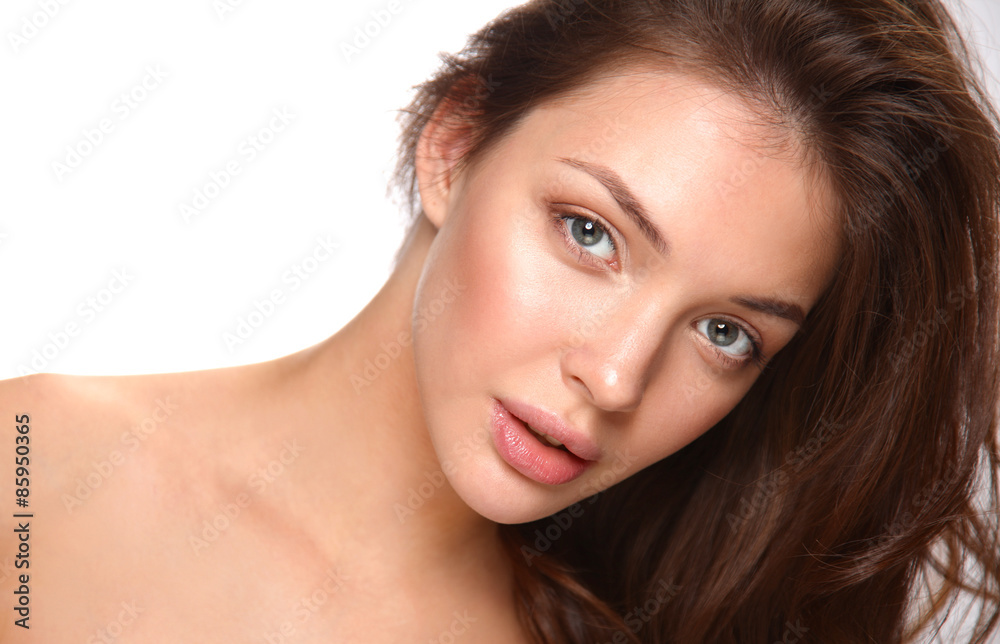 Close up portrait of beautiful young woman face. Isolated on Close up portrait of beautiful young woman face. Isolated on