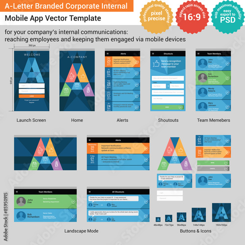 A-Letter Branded Corporate Internal Mobile App Vector Template