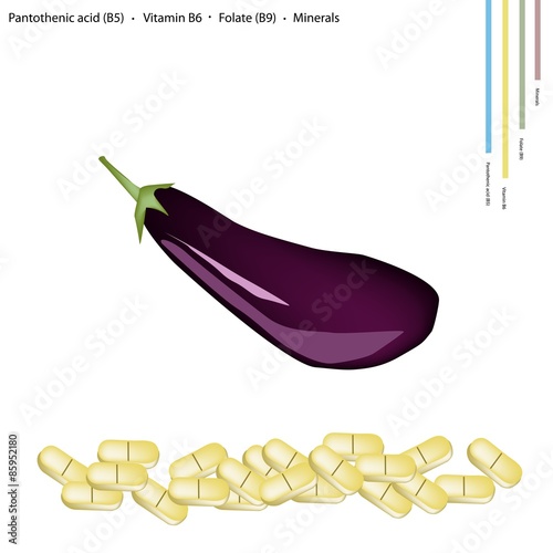 Ripe Eggplant with Vitamin B5, B6 and B9