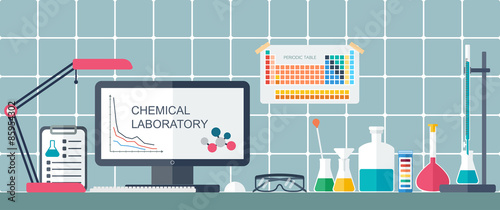 Chemical laboratory. Workplace. Flat design. vector