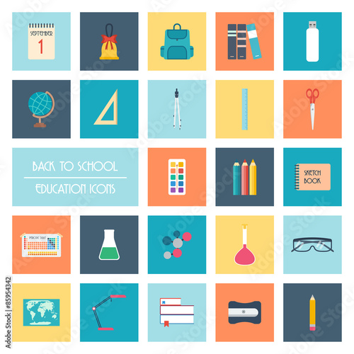 Set of back to school icons. Flat design. vector illustration