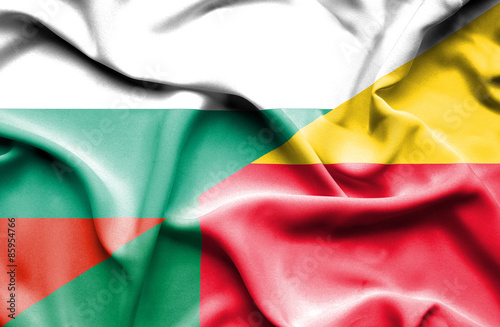 Waving flag of Benin and Bulgaria