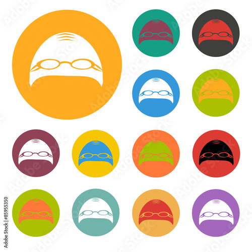 Swimming cap with glasses icon