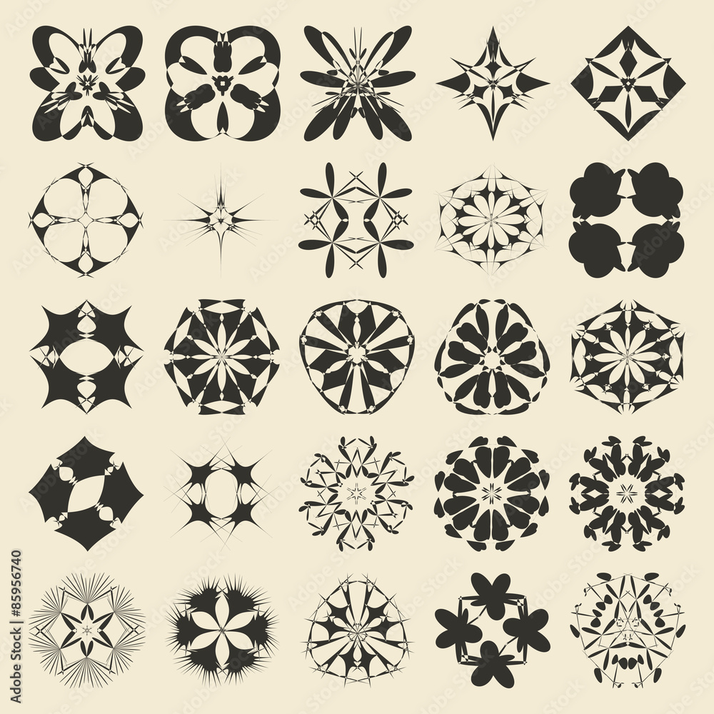 25 round and polygonal ornament element set. Twenty five 25 round and polygonal ornament element set. Twenty five