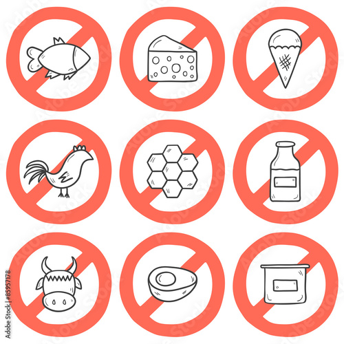 Set of modern cartoon outline hand drawn icons with products