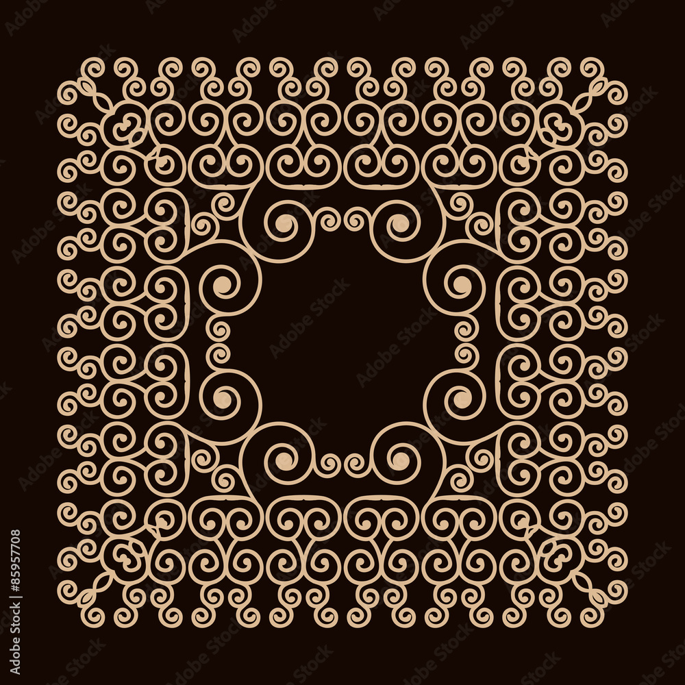 Outline frame with swirls. Mono line graphic design templates. Gold on a dark background. Outline frame with swirls. Mono line graphic design templates. Gold on a dark background.