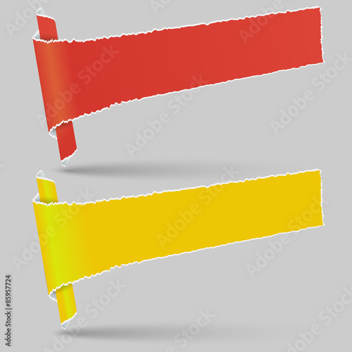 Advertising banners. Two rolls of paper torn.