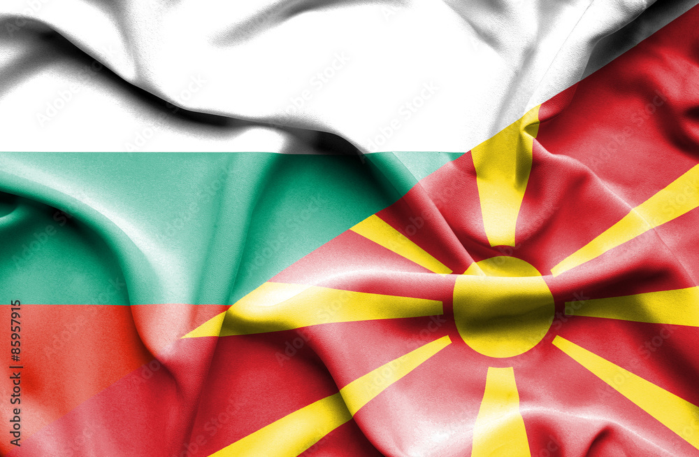 Waving flag of Macedonia and Bulgaria