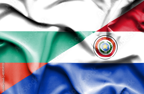 Waving flag of Paraguay and Bulgaria