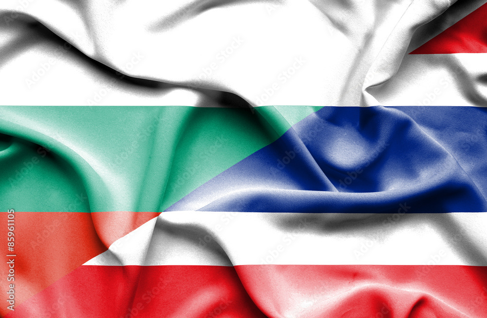 Waving flag of Thailand and Bulgaria Waving flag of Thailand and Bulgaria