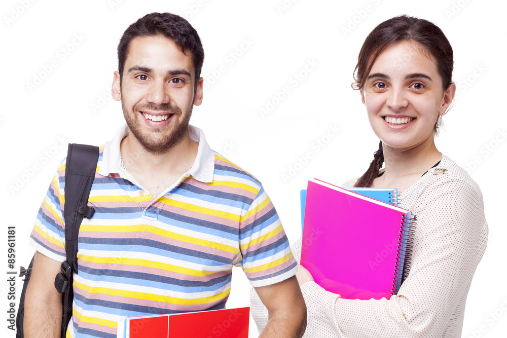 Portrait of happy students standing on white background Portrait of happy students standing on white background