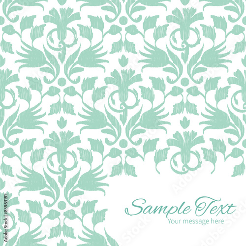 Vector abstract green ikat frame corner pattern background