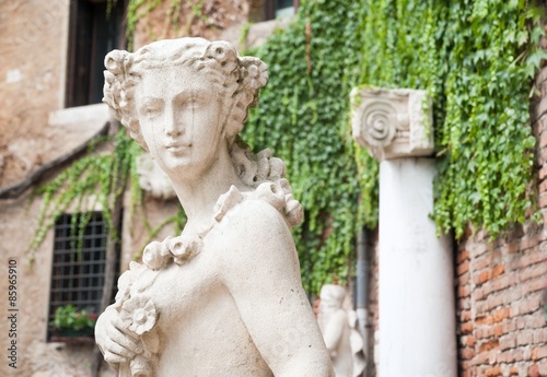 White stone statues and sculptures in the external courtyard of the olimpic theater in Vicenza