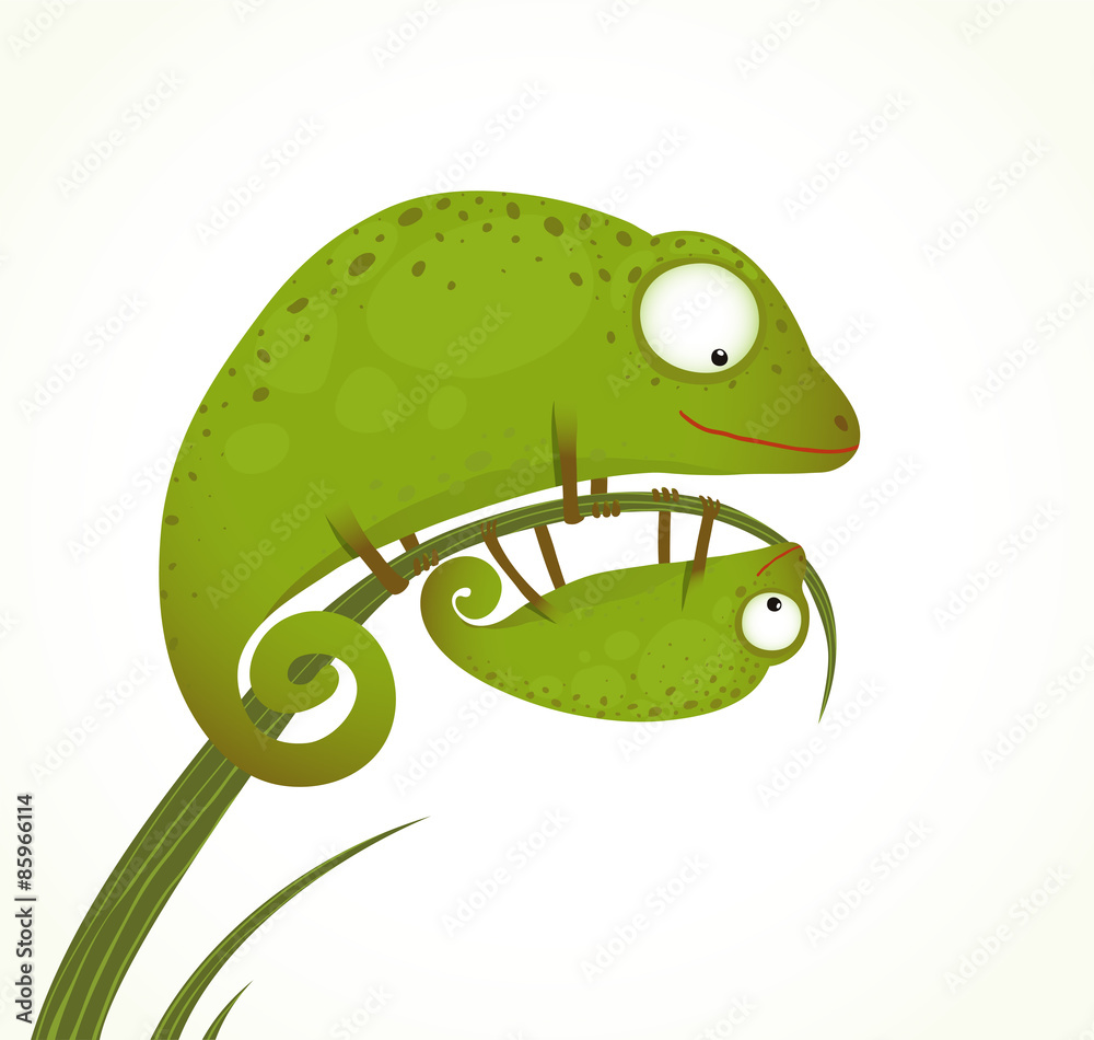 Fototapeta premium Two Lizards Mother and Baby Childish Animal Cartoon